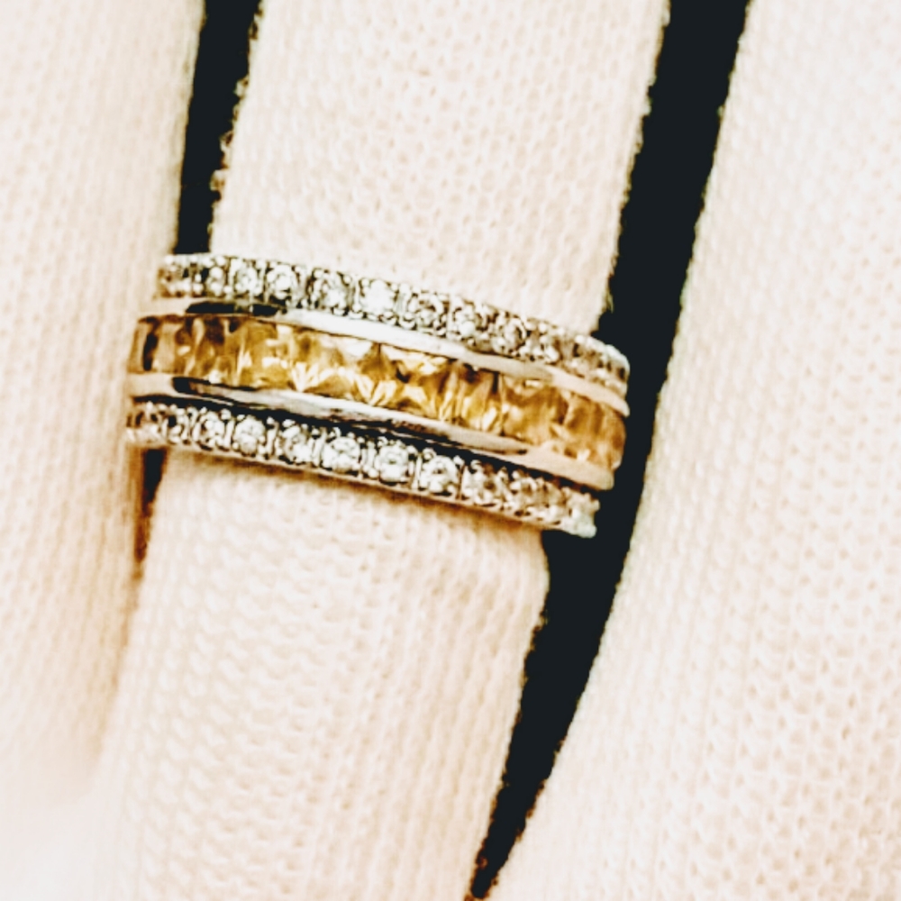 Eternity band Fashion Ring Size 7 Silver tone Princess Cut canary